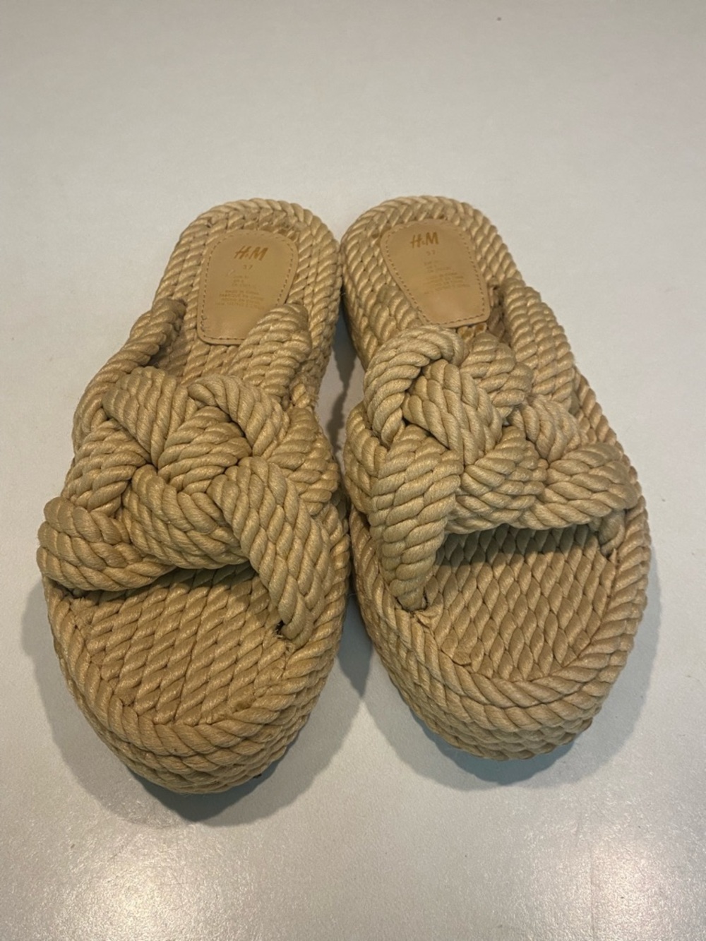 H&M ROPE KNOT NOMADIC MINIMALIST CASUAL PLATFORM CLASSIC BOHO CHIC NEUTRAL SZ 37 - Picture 2 of 12